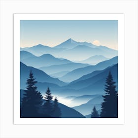 Misty mountains background in blue tone 86 Art Print