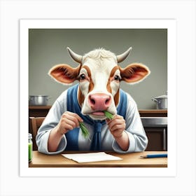 Cow Eating Grass Art Print