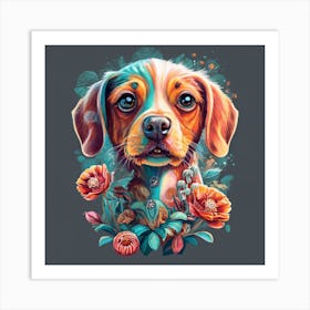 Dog With Flowers 1 Art Print