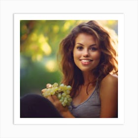 Beautiful Young Woman Eating Grapes Art Print