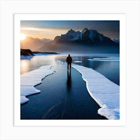 Man Walking On A Frozen Lake Art Print