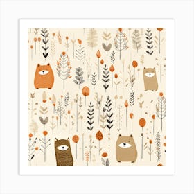 Foxes And Flowers Art Print