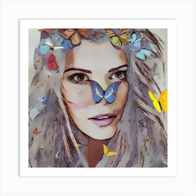 Portrait Of A Woman With Butterflies Art Print