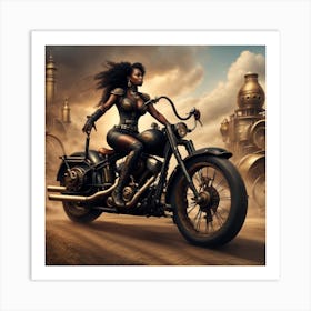 power Woman On A Motorcycle Art Print