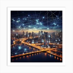 Cityscape With Network Connections Art Print