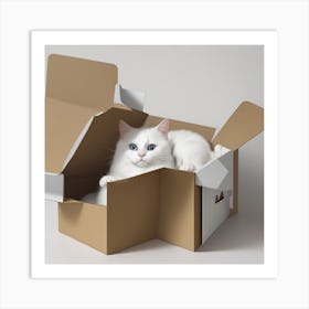 White Cat In A Box 1 Art Print