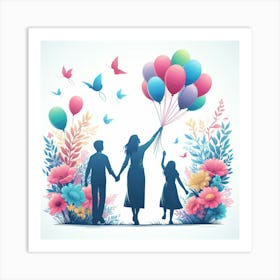 Happy Family With Balloons Art Print