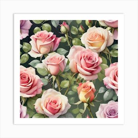 Pink Roses Seamless Pattern Art Print