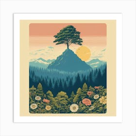 One Tree On The Top Of The Mountain Towering 5 Art Print