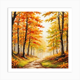 Forest In Autumn In Minimalist Style Square Composition 70 Art Print