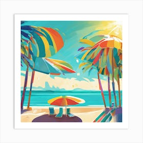 Sunlit Serenity Digital Painting Of Summer Lines On A Sandy Beach, Bathed In Gentle Sun Rays (6) Art Print