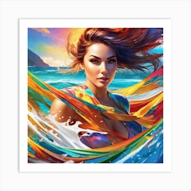 Of A Woman In The Ocean Art Print