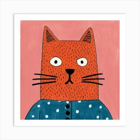 Red Polka Dot Cat 2 Art Print