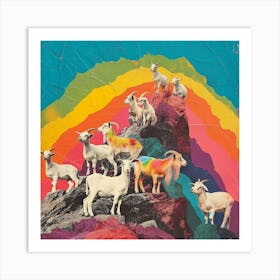Mountain Goat Rainbow Collage 2 Art Print