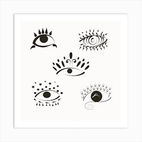 Boho Eyes Are Black And White Art Print