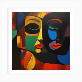 Abstract Cubism Faces Art Print