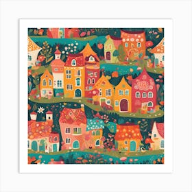 Colorful Houses In A Village Art Print