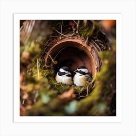 Chickadees In Nest Art Print