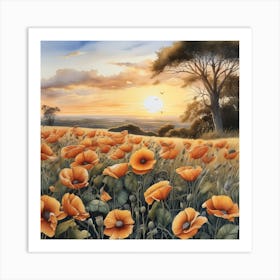 Poppies At Sunset Art Print