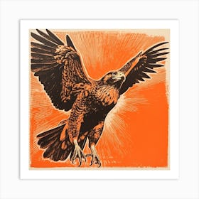 Retro Bird Lithograph Red Tailed Hawk 2 Art Print