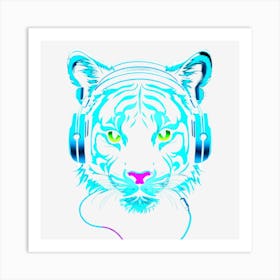 Tiger With Headphones Art Print