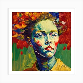 Woman With Colorful Hair Van Gogh Style Art Print