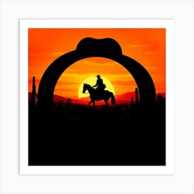 Cowboy Silhouette At Sunset 1 Art Print