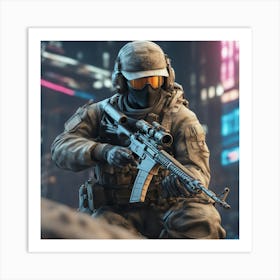 Soldier With A Gun Art Print