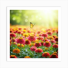 Butterfly In A Flower Field Art Print