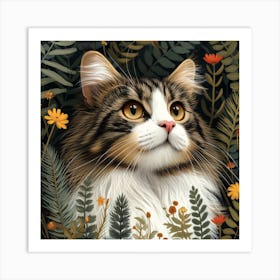 Cat In Flowers Art Print