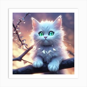 White Kitten With Green Eyes Art Print