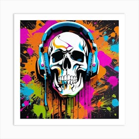 Skull With Headphones 66 Art Print