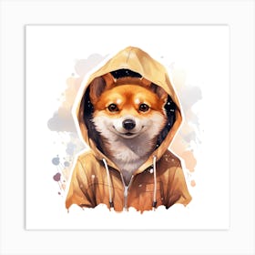 Watercolour Cartoon Dingo In A Hoodie 1 Art Print