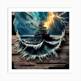 Ocean Storm With Large Clouds And Lightning 18 Art Print