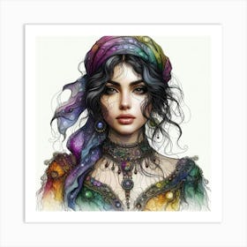 Woman In A Colorful Turban Art Print