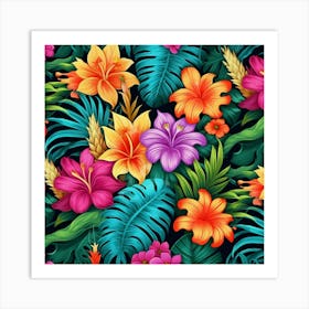 Tropical Flowers Seamless Pattern Art Print