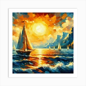 Sailboat At Sunset 1 Art Print