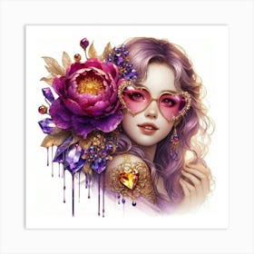 Girl With Purple Flowers Art Print