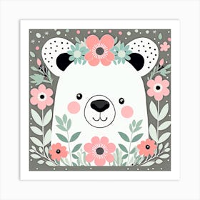 Floral Baby Black Bear Nursery Illustration (12) Art Print