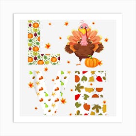 Autumn Happy Thanksgiving Leaves Turkey Decor Holiday Art Print