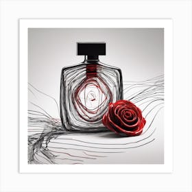 Perfume Bottle With Red Rose Art Print