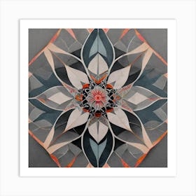 Firefly Beautiful Modern Detailed Floral Indian Mosaic Mandala Pattern In Neutral Gray, Charcoal, Si (1) Art Print
