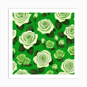 White Roses On Green Background 1 Art Print