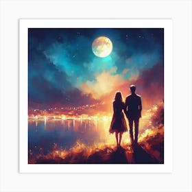 Couple In The Moonlight 1 Art Print