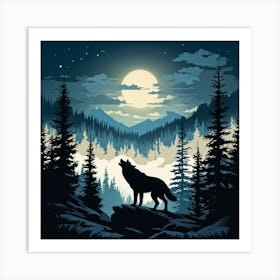 Illustration Of A Wolf Emitting A Howl In A Us Wilderness Scene Combines Elements Of Wyoming Utah (1) Art Print