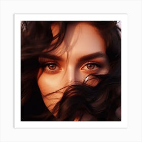 Portrait Of A Woman With Long Hair Art Print