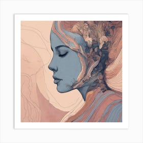 Abstract Boho Calm Woman Line Art Print