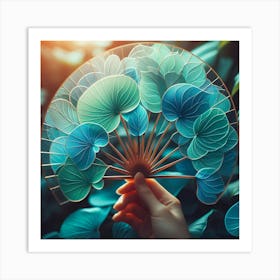 Fan of green-blue transparent leaves 7 Art Print