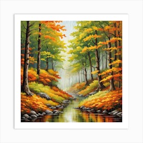 Forest In Autumn In Minimalist Style Square Composition 271 Art Print