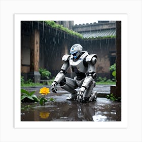 Robot In The Rain Art Print